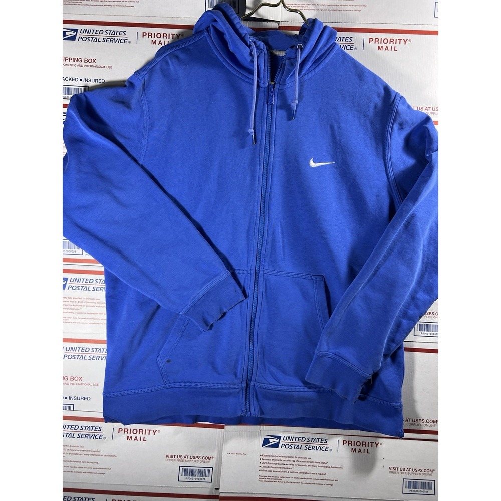 Vintage Nike Zip Hoodie‎ Mens XL Blue Sweatshirt Swoosh Sweater Grunge Y2K